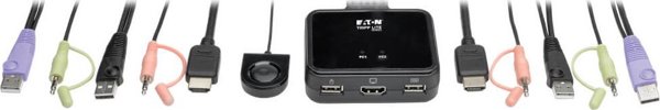 Διακόπτης Eaton Eaton Tripp Lite series 2-Port USB/HD Cable KVM Switch με Ήχο/Βίντεο, Καλώδια και Κοινή Χρήση Περιφερειακών USB - KVM-/Ήχος-/USB-Διακόπτης - 2 x KVM/Ήχος/USB - 1 τοπικός χρήστης - Επιτραπέζιος