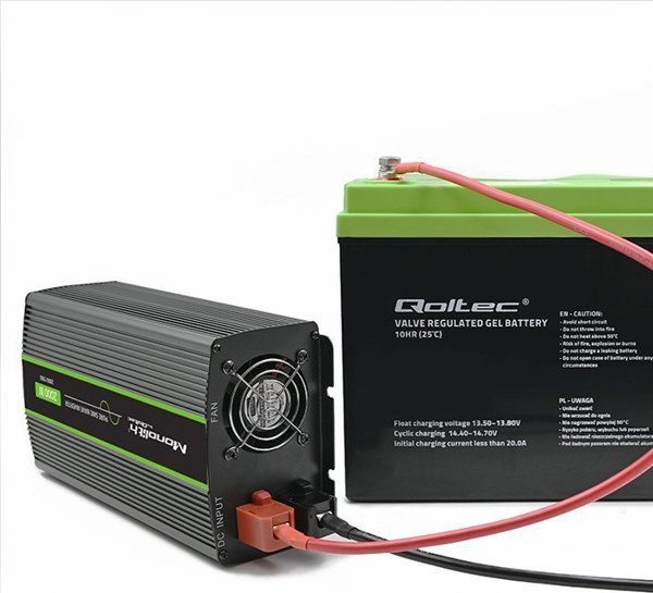 Μετατροπέας QOLTEC Μετατροπέας τάσης Monolith | 1000W | 2000W | 12V σε 230V | Καθαρό Ημίτονο