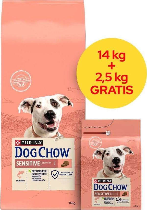 Purina Dog Chow Sensitive Ξηρά Τροφή Σκύλου με Σολομό 14kg + 2.5kg Δώρο