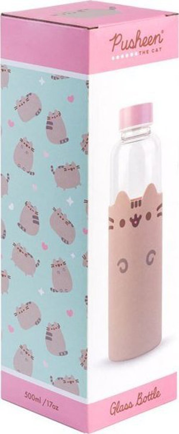 Pusheen Γυάλινο Μπουκάλι Νερού 500ml με Θήκη Σιλικόνης - Πολύχρωμο