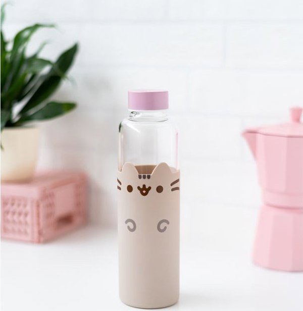 Pusheen Γυάλινο Μπουκάλι Νερού 500ml με Θήκη Σιλικόνης - Πολύχρωμο