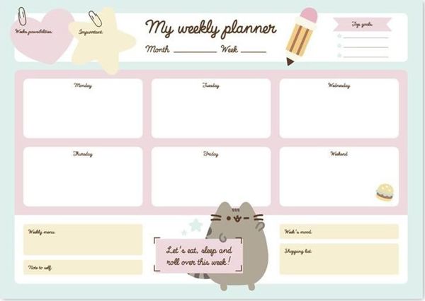Pusheen Εβδομαδιαίος Προγραμματιστής Foodie, Ατζέντα Γραφείου, Μέγεθος A3, 54 Φύλλα