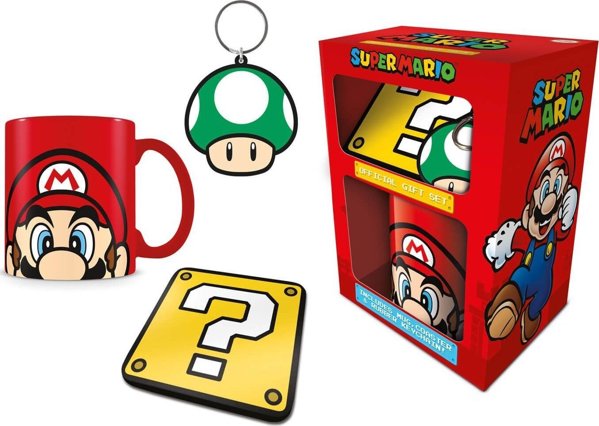 Pyramid Σετ Δώρου Super Mario Bros Κούπα, Μπρελόκ και Σουβέρ, Κεραμική, Κόκκινο