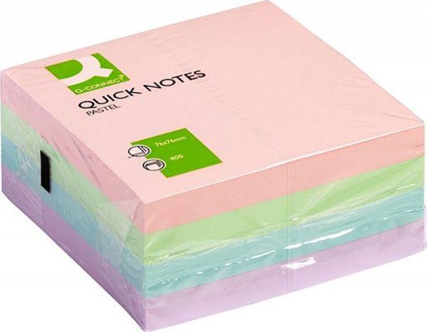 Q-Connect Κύβος Αυτοκόλλητων Σημειώσεων, 76x76mm, 400 Φύλλα, Παστέλ Χρώματα