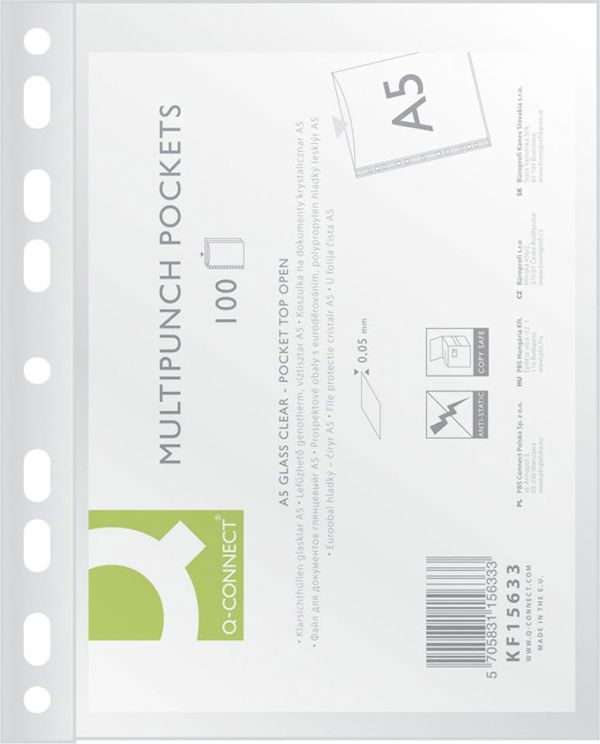 QConnect Διαφανής Θήκη Εγγράφων A5 50μm 100τμχ. (KF15633)