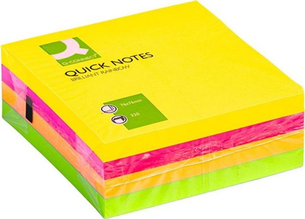 Q-Connect Αυτοκόλλητο σημειωματάριο Q-CONNECT Brilliant, 76x76mm, 1x320 φύλλα, νέον