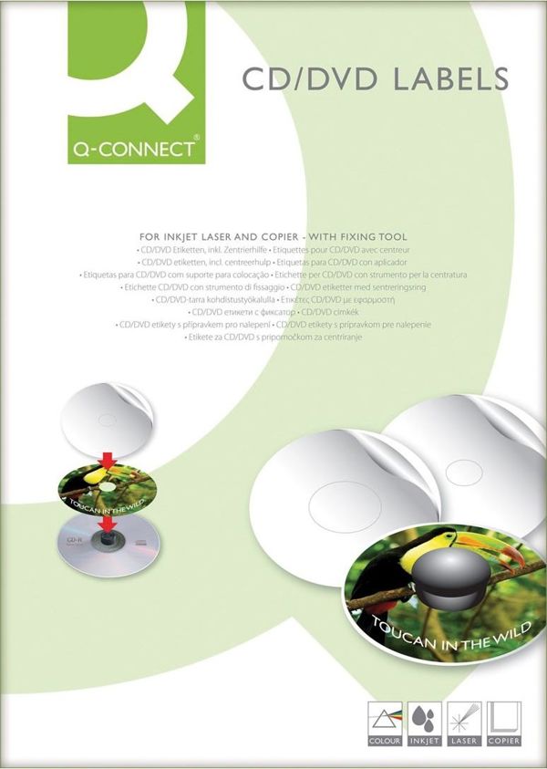 Ετικέτες για CD/DVD Q-Connect, διάμετρος 117mm, στρογγυλές, λευκές