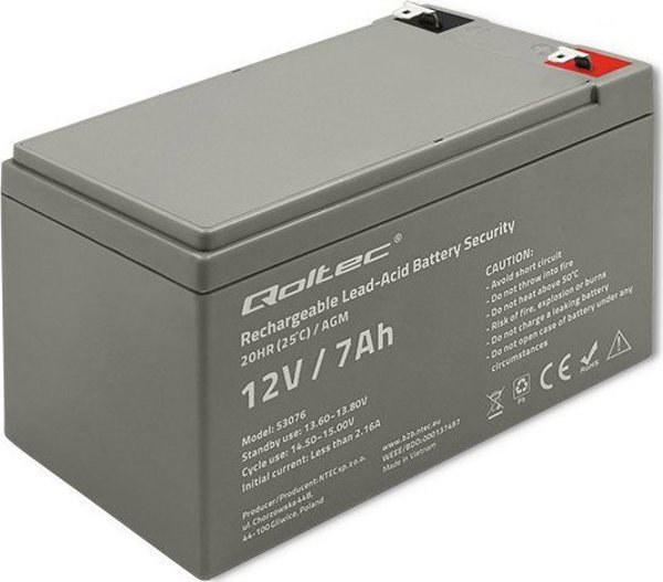 Qoltec Akumulator AGM | 12V | 7Ah | max. 105A | Security