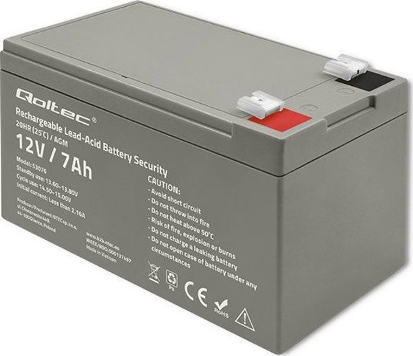 Qoltec Akumulator AGM | 12V | 7Ah | max. 105A | Security