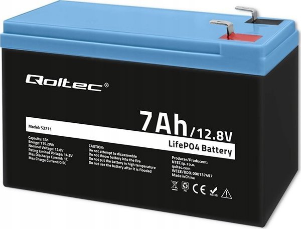 Qoltec Qoltec LiFePO4 Μπαταρία φωσφορικού σιδήρου λιθίου | 12,8V | 7 Αχ | 89,6 Wh | BMS 14117004 5901878537115