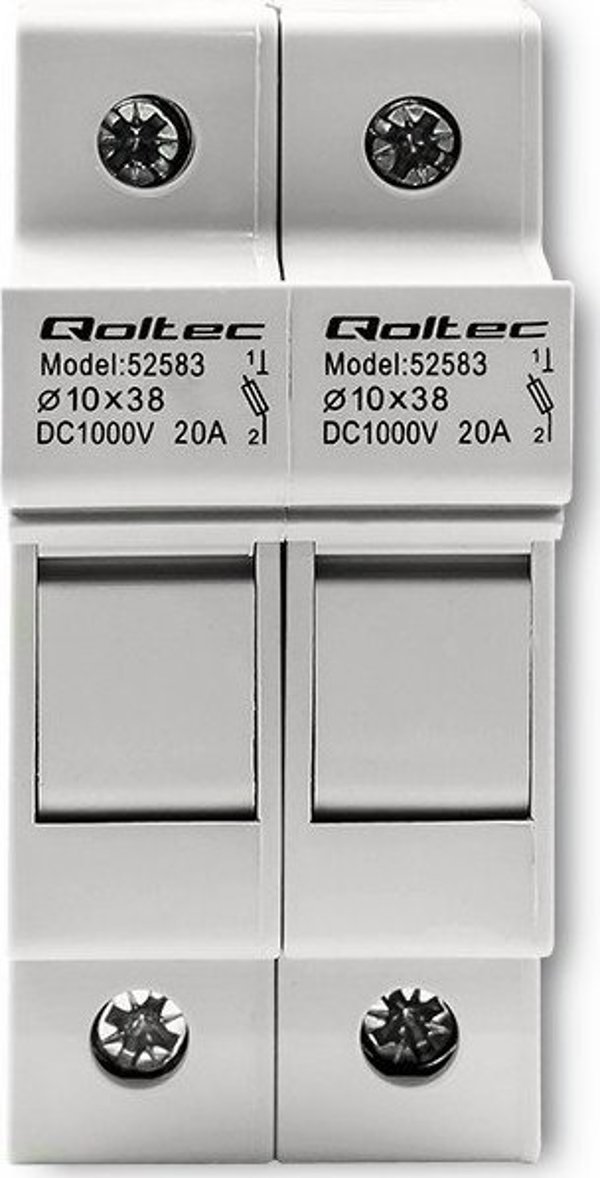 Qoltec Βάση Ασφάλειας για Φωτοβολταϊκά 2P, 1000V, 20A, 10x38mm, με Ασφάλεια DC
