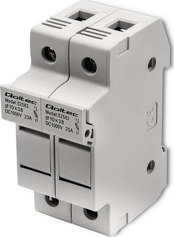 Qoltec Βάση Ασφάλειας για Φωτοβολταϊκά 2P, 1000V, 20A, 10x38mm, με Ασφάλεια DC