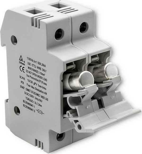 Qoltec Βάση Ασφάλειας για Φωτοβολταϊκά 2P, 1000V, 20A, 10x38mm, με Ασφάλεια DC
