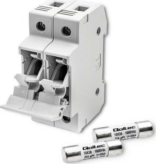 Qoltec Βάση Ασφάλειας για Φωτοβολταϊκά 2P, 1000V, 20A, 10x38mm, με Ασφάλεια DC