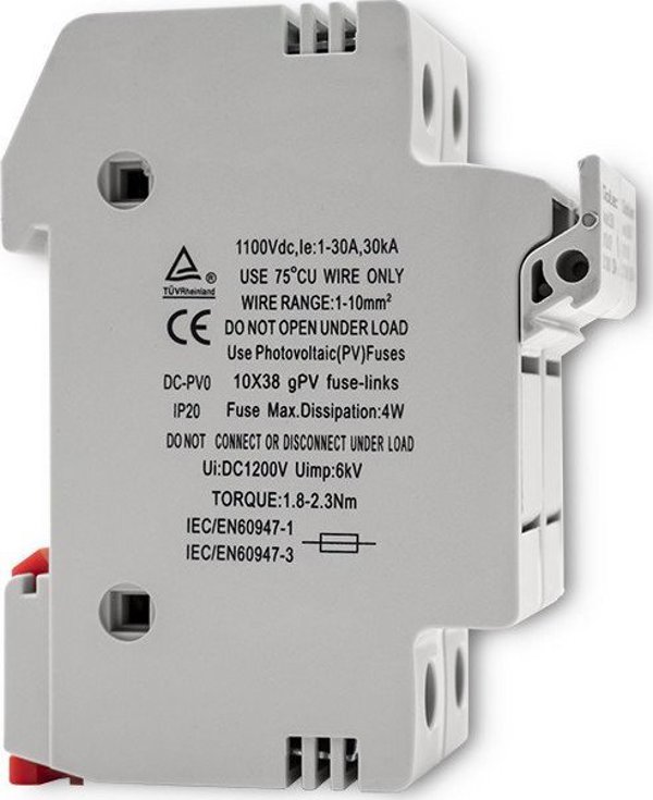 Qoltec Βάση Ασφάλειας για Φωτοβολταϊκά 2P, 1000V, 20A, 10x38mm, με Ασφάλεια DC