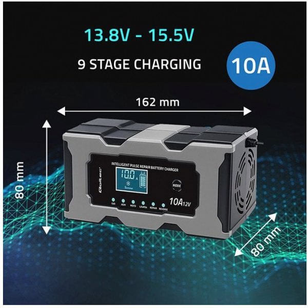 qoltec Μικροπροσεσοροβα φορτισέρ 12V 10A | Προστρονικ με φουνξιον ναπραβυ ντο ακιμούλατορ ΑΓΜ ΓΕΛ ΛιΦεΠΟ4 | LCD