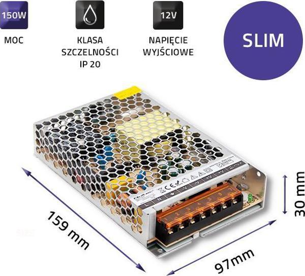 Qoltec QOLTEC 50967 Zasilacz impulsowy LED IP20 150W 12V 12.5A Slim