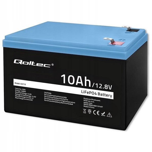 Qoltec Akumulator LiFePO4 Litowo-Zelazowo-Fosforanowy | 12.8V | 10Ah | 128Wh | BMS