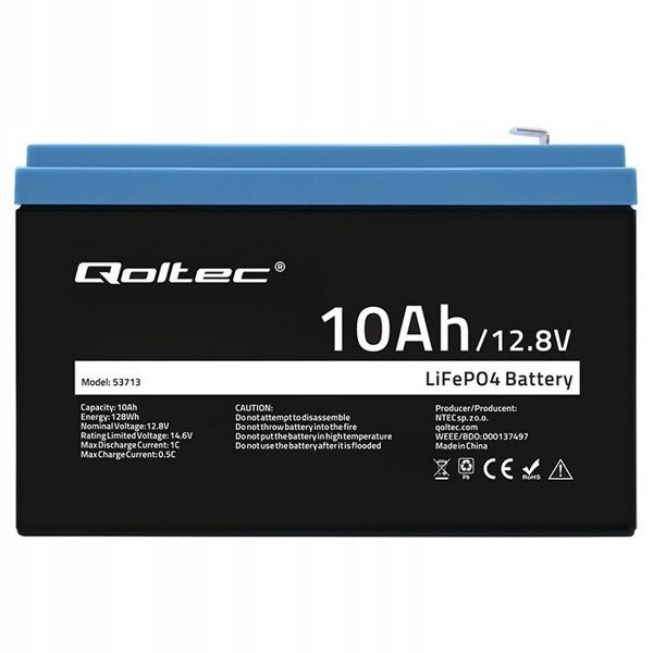 Qoltec Akumulator LiFePO4 Litowo-Zelazowo-Fosforanowy | 12.8V | 10Ah | 128Wh | BMS