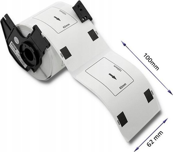 Ταινία Qoltec για BROTHER DK-11202 | 62mm x 100mm | 300 ετικέτες | Λευκή / Μαύρη εκτύπωση | Ρολό με λαβή