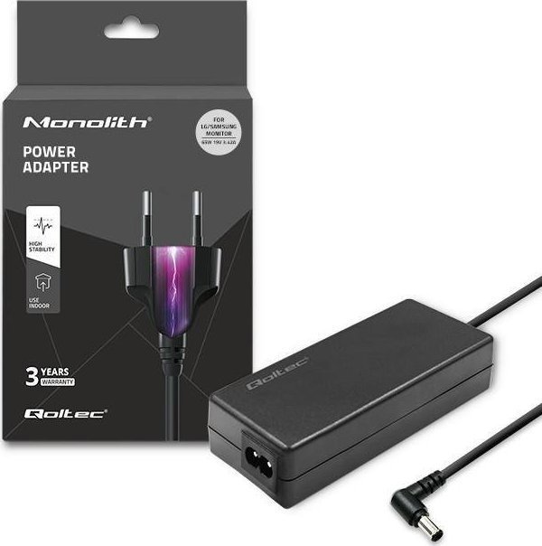 Qoltec Τροφοδοτικό δικτύου για οθόνη LG/Samsung 65W | 19V | 3.42A | 6.5x4.4 |+ καλώδιο τροφοδοσίας