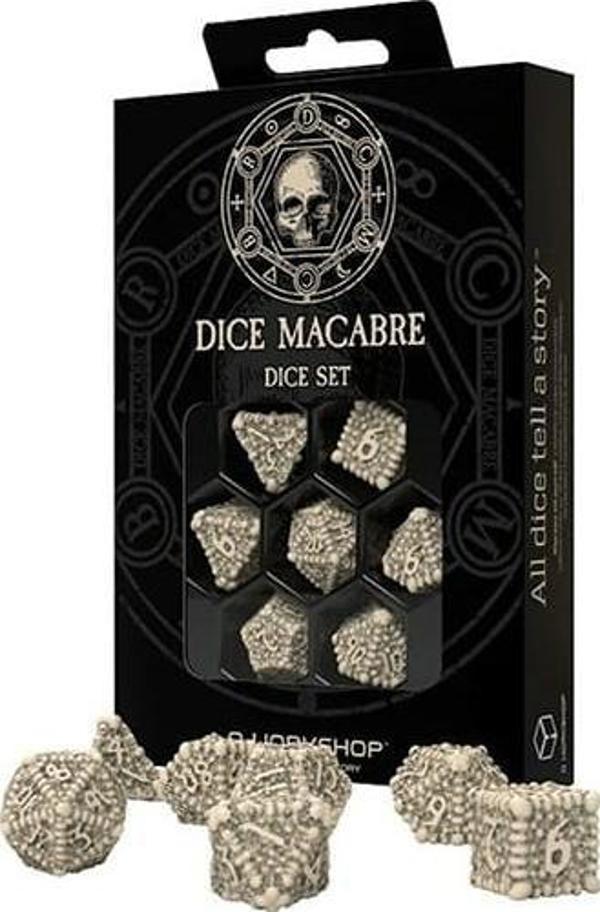 Q-Workshop Σετ Ζαριών RPG Macabre 7 Τεμαχίων, D4-D20, Μπεζ Ρητίνη με Καφέ Σκίαση