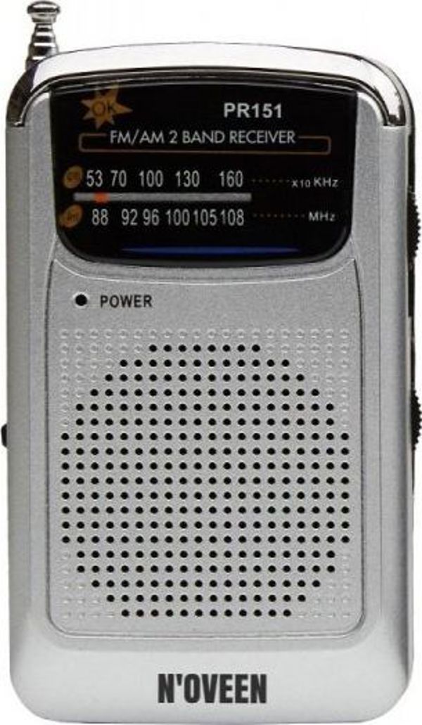 Noveen PR151 Φορητό Ραδιόφωνο AM/FM, Ασημί, Με Τηλεσκοπική Κεραία και Ακουστικά, 10.4 cm