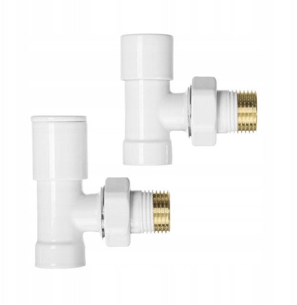 Σετ σύνδεσης καλοριφέρ INVENA CZ-31-K15-S, βαλβίδα παροχής+διακοπής, γωνιακή, λευκή.
