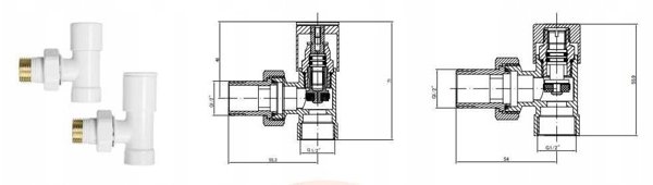 Σετ σύνδεσης καλοριφέρ INVENA CZ-31-K15-S, βαλβίδα παροχής+διακοπής, γωνιακή, λευκή.