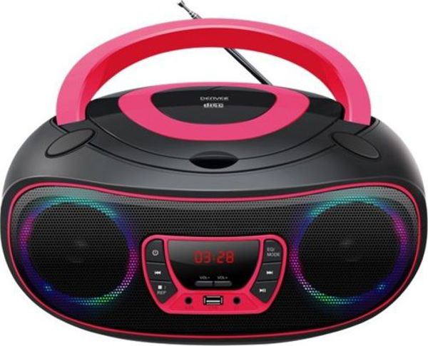 Denver TCL-212BT Φορητό CD Player & Ραδιόφωνο FM με Bluetooth & Φωτισμό LED, Ροζ, 26cm