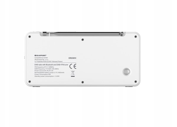 Ψηφιακό Ραδιόφωνο DR 6WH Λευκό με Μπαταρία (DAB+/FM/RDS/BT/Ρολόι/Ξυπνητήρι)