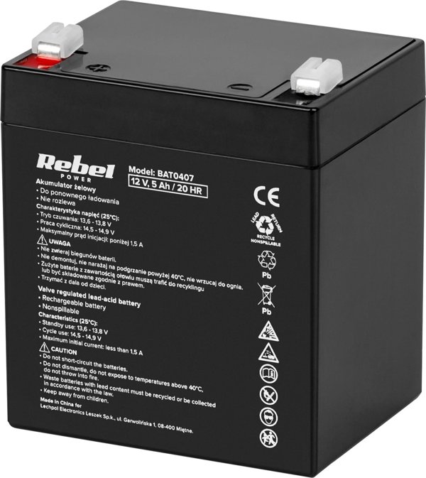 Rebel Μπαταρία Γέλης 12V 5Ah, Επαναφορτιζόμενη Μπαταρία για UPS και Συστήματα Ασφαλείας