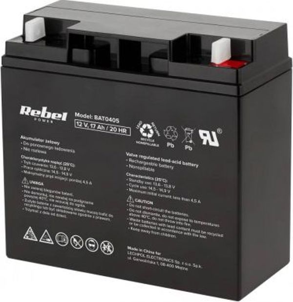 Rebel Power Μπαταρία Μολύβδου 12V 17Ah (BAT0405) - Επαναφορτιζόμενη Μπαταρία AGM για UPS και Συστήματα Ασφαλείας