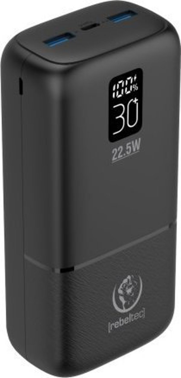 Powerbank Rebeltec P30 LCDPD 30000mAh Μαύρο