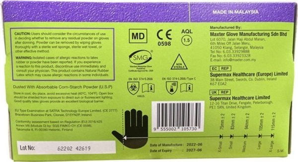 Γάντια λατέξ με πούδρα MAXTER, 100 τεμ., M