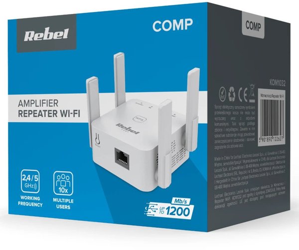 Repeater - wzmacniacz sieci bezprzewodowej 2.4+5 GHz Rebel KOM1032