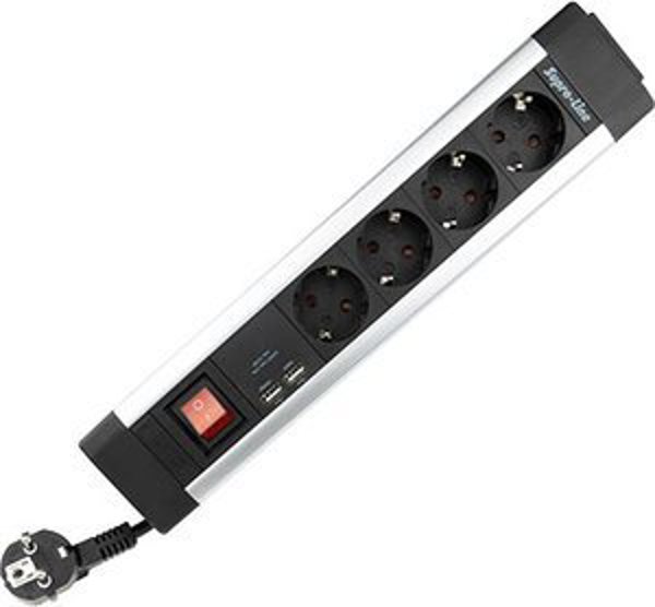 REV Πολύπριζο SupraLine 4 Θέσεων με Διακόπτη και 2 Θύρες USB, 2.2m, Μαύρο, 3500W