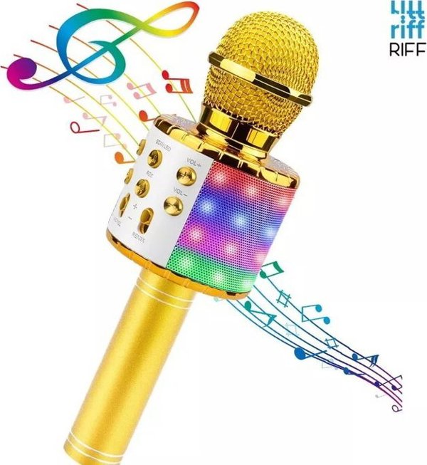 Μικρόφωνο Riff WS-858 Karaoke για Παιδιά & Γονείς με Εφέ Χαράς με ηχεία & Εγγραφή Micro USB AUX Χρυσό