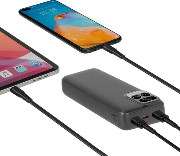 RivaCase POWERBANK 20.000 MAH USB-C 20W LCD, 1X ΕΙΣΟΔΟΣ/ΕΞΟΔΟΣ USB-C PD 20W, 2X USB-A QC 3.0 18W, ΜΑΥΡΟ