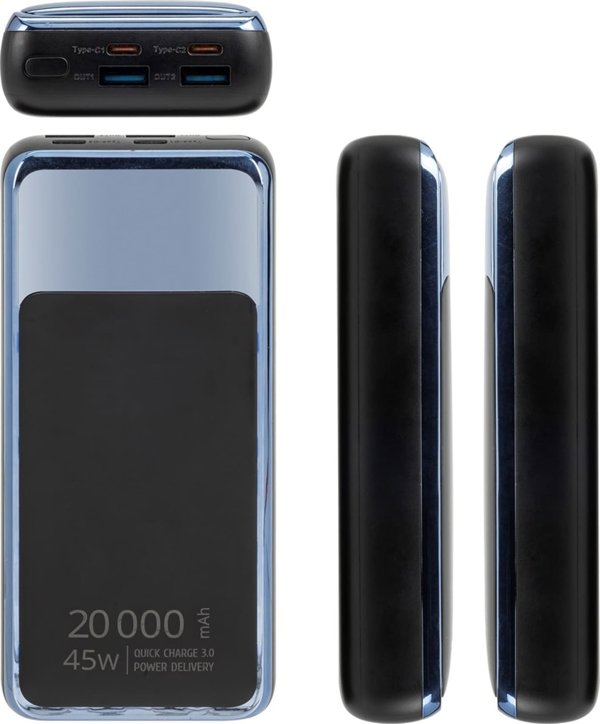 RivaCase POWERBANK ΓΙΑ LAPTOP, TABLET, SMARTF. 20.000 MAH USB-C 45W, 2X ΕΙΣ/ΕΞ USB-C PD 45W, 2X USB-A QC 3.0 18W, LCD, ΜΑΥΡΟ
