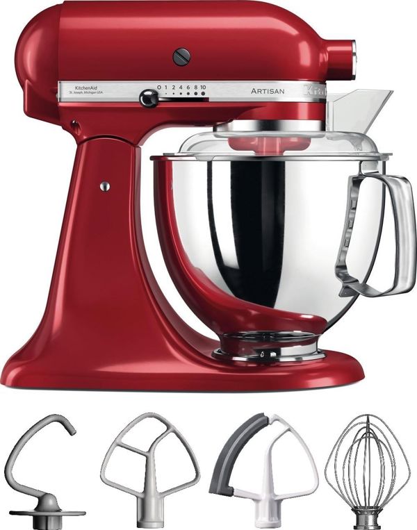 KitchenAid 5KSM175PSEER Πολυλειτουργικό Μίξερ Πλανητικό Κόκκινο με 3 Εξαρτήματα και Κάδο 4.8L