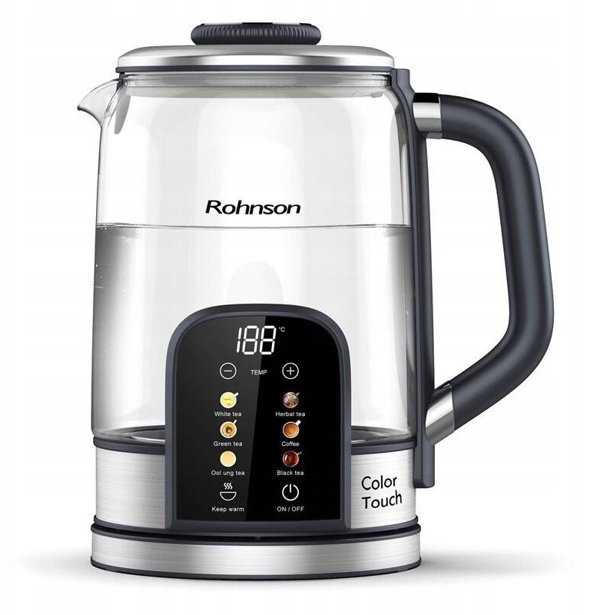 Rohnson Color Touch βραστήρας, 2200 W, 6 θερμοκρασίες, 1.7 l, LED οθόνη, πίνακας αφής, γυαλί