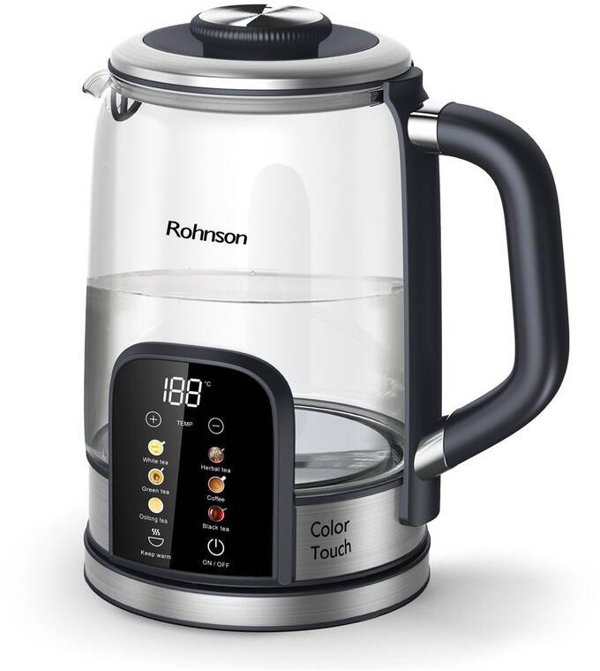 Rohnson Color Touch βραστήρας, 2200 W, 6 θερμοκρασίες, 1.7 l, LED οθόνη, πίνακας αφής, γυαλί