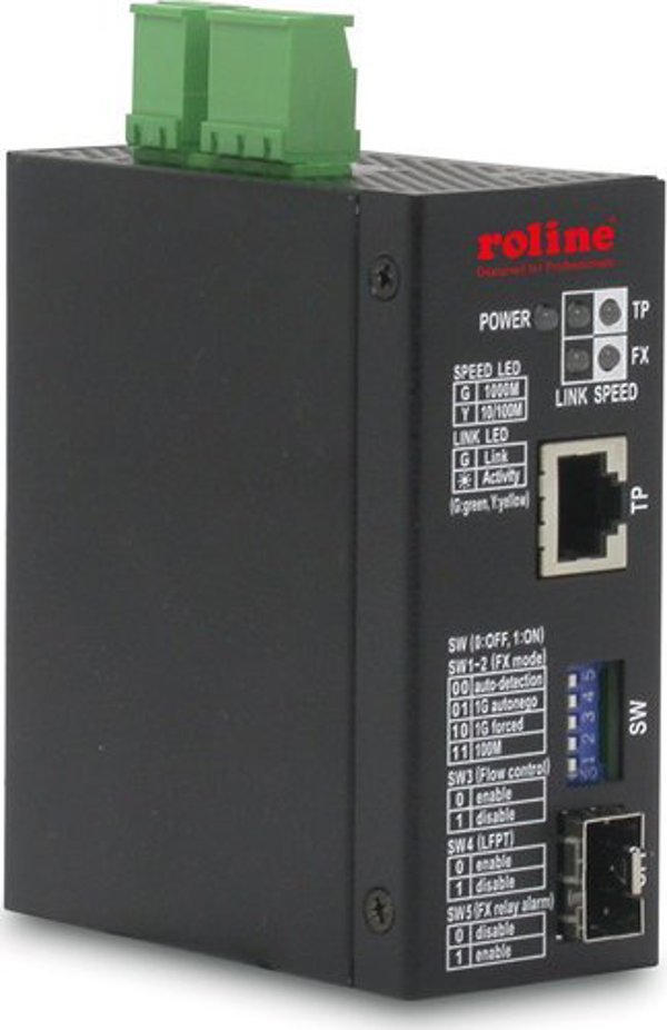 Μετατροπέας βιομηχανικός Roline, 10/100/1000T - 100/1000F