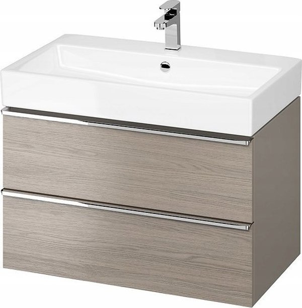 Έπιπλο Μπάνιου Cersanit Virgo 80cm με Νιπτήρα, Σετ Ντουλάπι σε Γκρι Χρώμα με Χρωμιωμένα Πόμολα (S801-424)