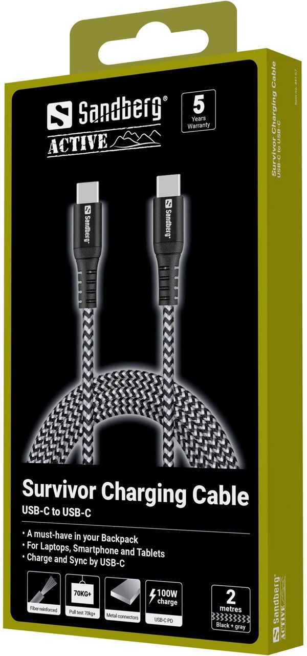 Sandberg 441-67 καλώδιο USB USB 2.0 2 μ. USB C Μαύρο, Λευκό