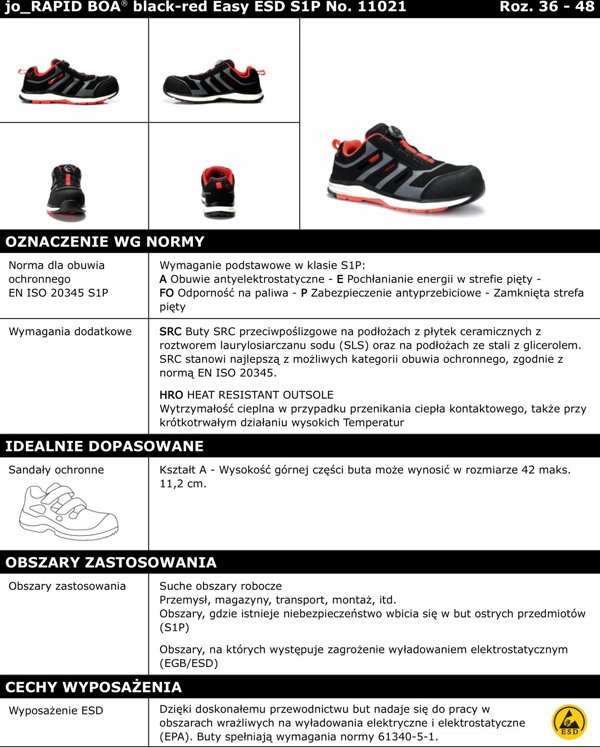 Σανδάλια ELTEN Jo Rapid Boa Black Red easy ESD S1P, μαύρο 42