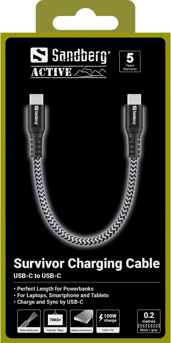 Sandberg 441-66 καλώδιο USB USB 2.0 0,2 μ USB C Μαύρο, Λευκό