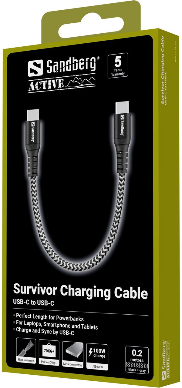 Sandberg 441-66 καλώδιο USB USB 2.0 0,2 μ USB C Μαύρο, Λευκό