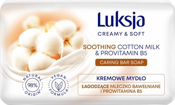 Sarantis Luksja Creamy & Soft Καταπραϋντικό Κρεμώδες Σαπούνι σε Μπάρα Γαλάκτωμα Βαμβακιού & Προβιταμίνη B5 90g